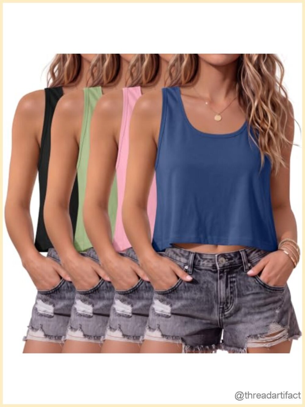 4 Pack Crop Tank Tops Sleeveless Scoop Neck Loose Fit Summer Tees Workout Tops